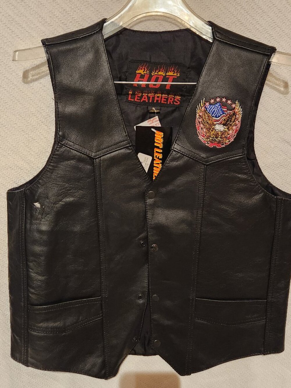 Hot Leather Motorcycle Vest, Men’s L, Pockets, Lined, American Eagle Front/Back